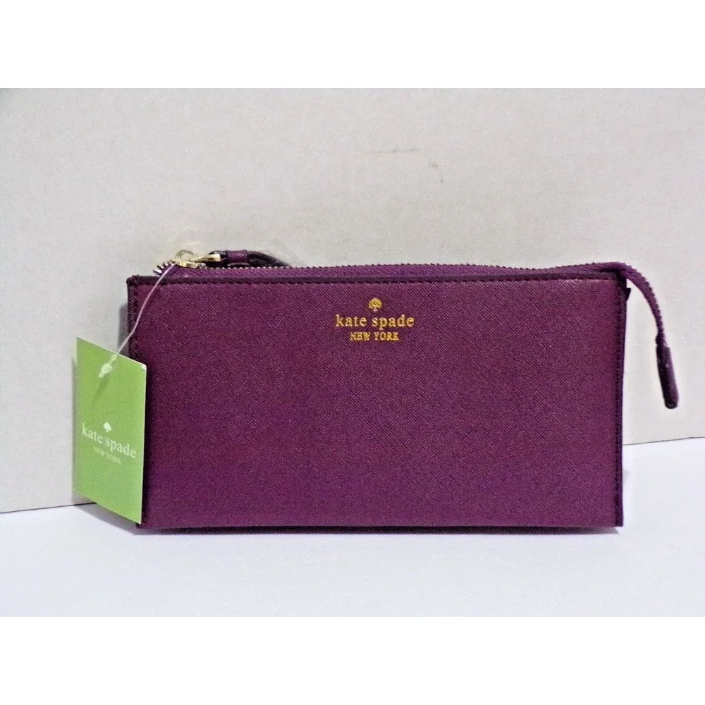 kate spade NY Wristlet Wallet Deep Plum Purple NWT Lots of Storage CC Slots Coin